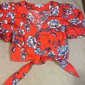 Cropped puff sleeve button down blouse with tie front by SugarLips size medium